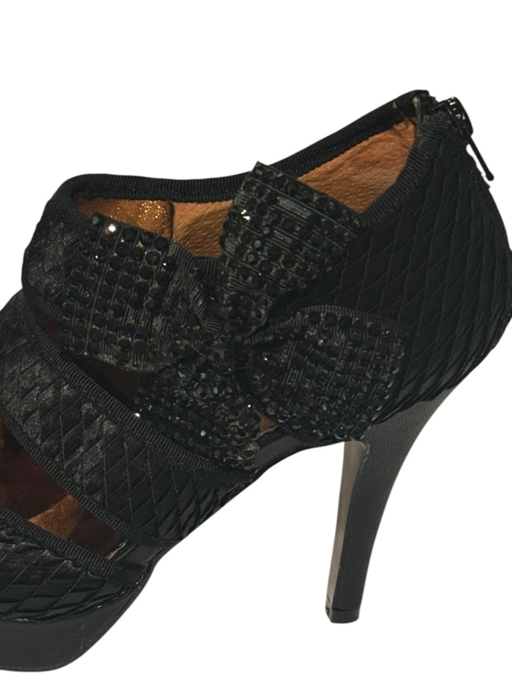 POETIC LICENSE Mistletoe Kisses Black Open Toe Rhinestone Bow 4” Heels Size 6 - Picture 11 of 13